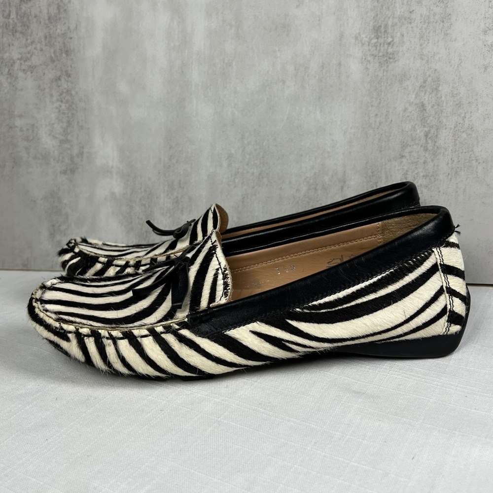 VAN ELI Zebra Print Calf Hair Loafer Flats Women's Size 7.5 Black White - Picture 6 of 9
